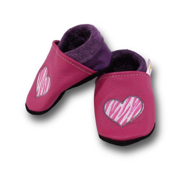 Krabbelschuhe Herz getigert pink